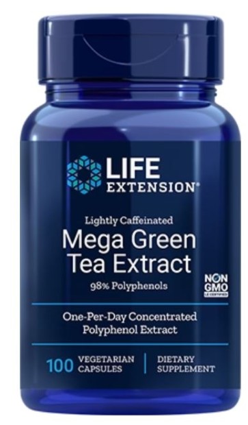 Lightly Caffeinated Mega Green Tea Extract 98% Polyphenols 100s Life Extension